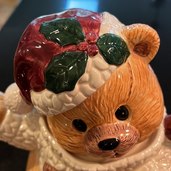 Christmas Teddy Bear Teapot W/tree & Gifts Holiday Ceramic Hand - Picture 5 of 13